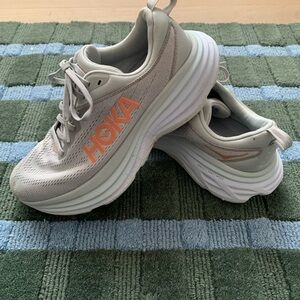 Hoka One One Light Gray and Pink Athletic Running Shoes 8 Wide
